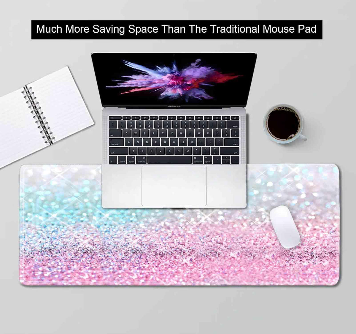 SXCKANG Gradient Glitter Large Mouse Pad, Pink Blue Sparkle Desk Pad, Pastel Cute Writing Desk Mat