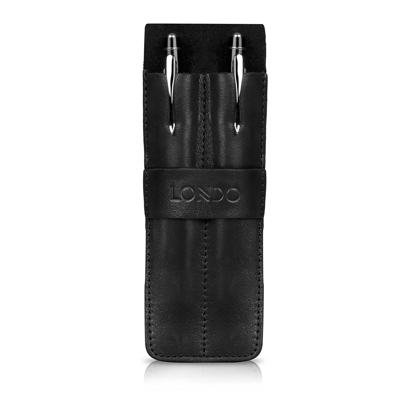 Londo Genuine Leather Pen and Pencil Case with Tuck in Flap, Stationery Bag - Two compartment