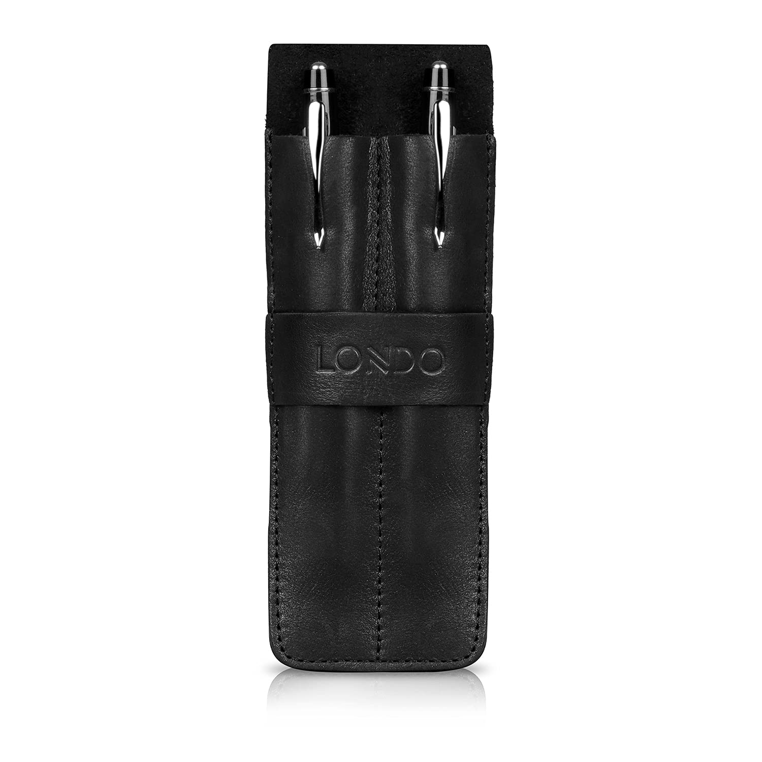 Londo Genuine Leather Pen and Pencil Case with Tuck in Flap, Stationery Bag - Two compartment