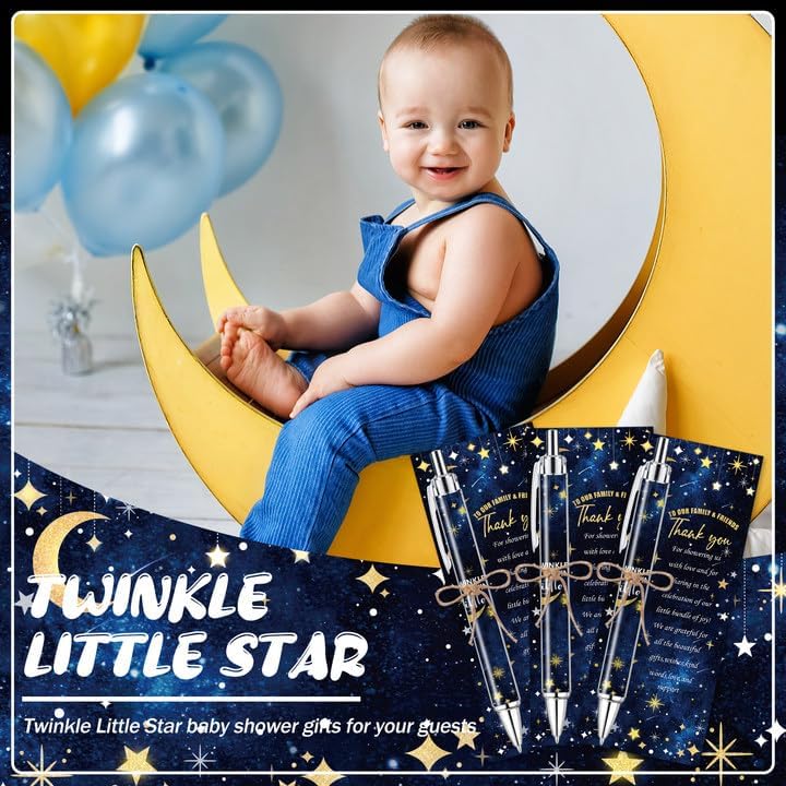 EYNDYN 145 Pieces Twinkle Little Star Baby Shower Favors for Guest Moon and Star Ballpoint Pens and
