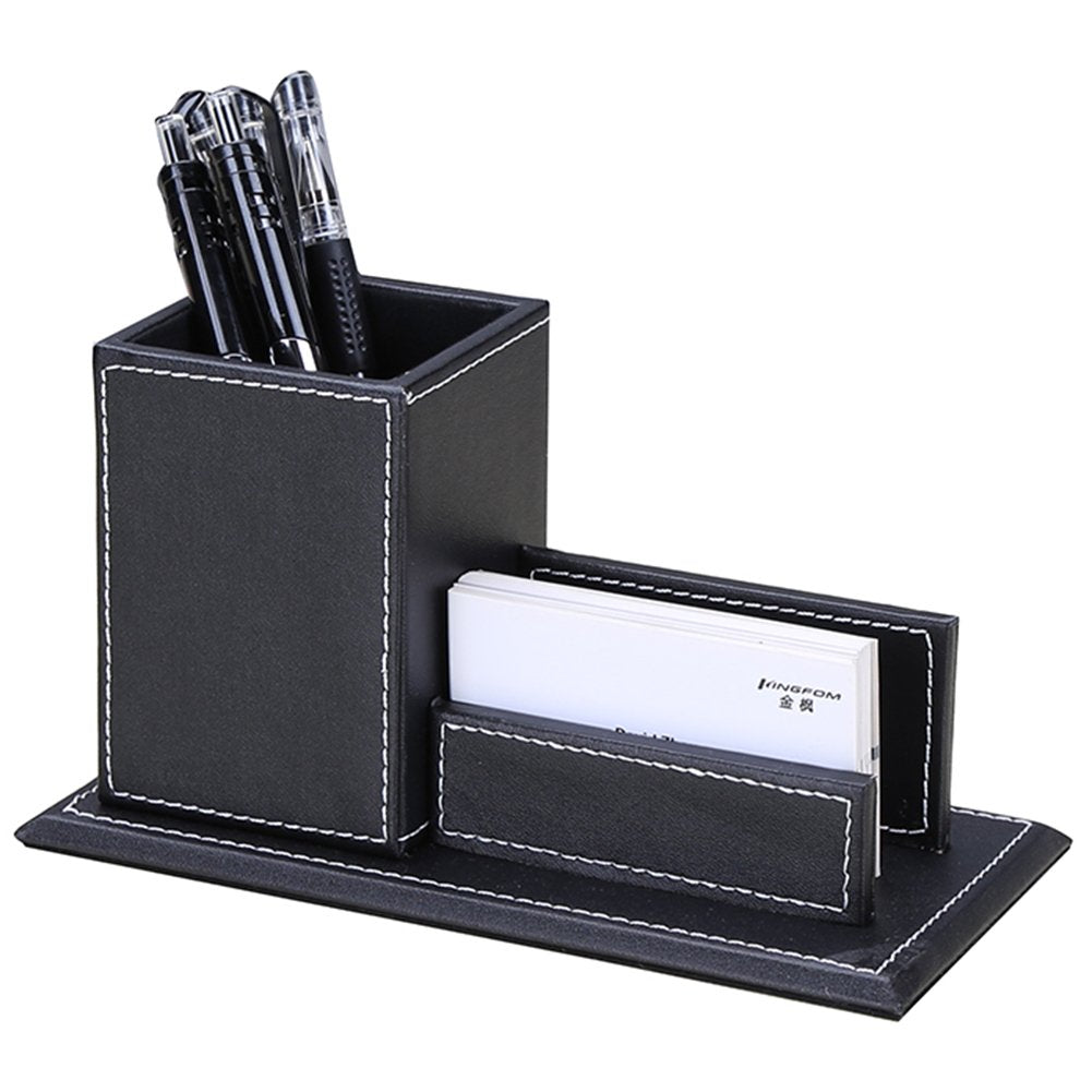 KINGFOM PU Leather Desk Organizer and Accessories, Pencil Holder for Desk with Business Cards