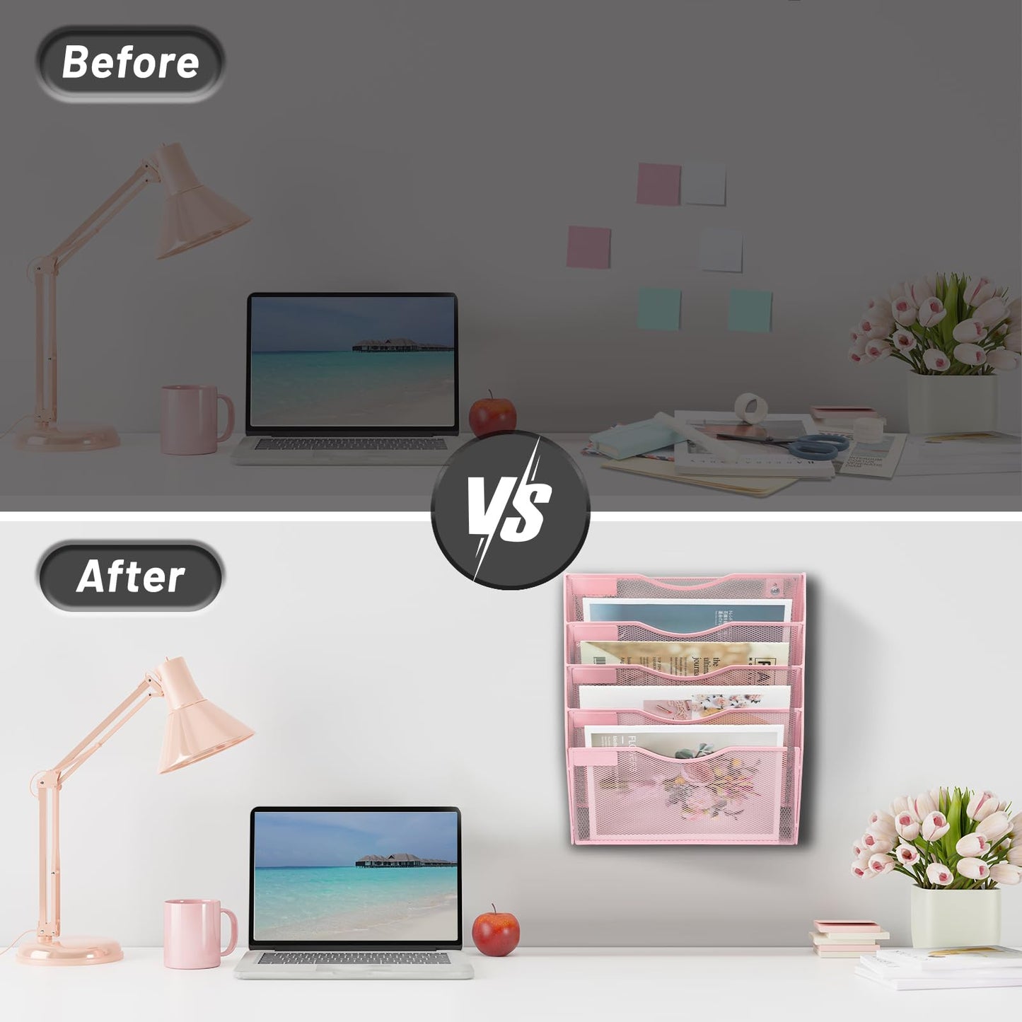 EASEPRES 5 Pocket Mesh Hanging Wall File Organizer, Wall Mounted Mail Paper Document Folder Holder