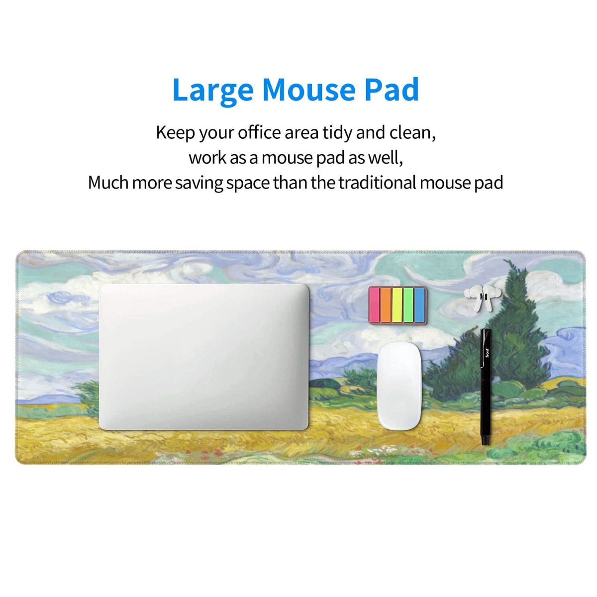 Van Gogh Wheat Field with Cypresses Mouse Pad Extended Large Gaming Mousepad XL Big Long Oversized