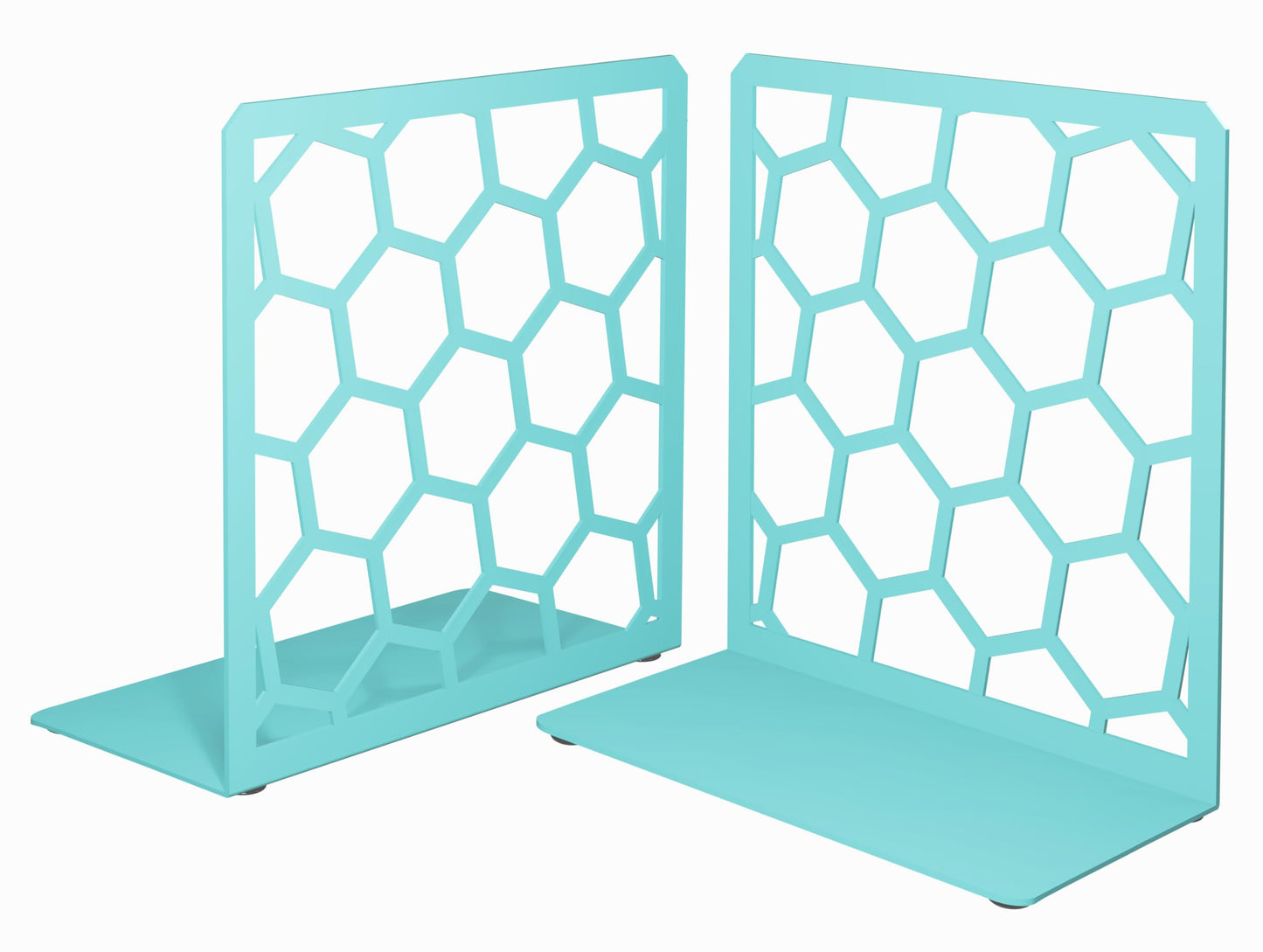Turquoise Geometric Honeycomb Metal Bookends - Book Ends for Shelves - Decorative Modern Heavy Duty