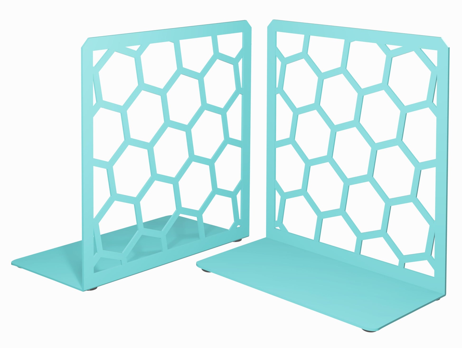 Turquoise Geometric Honeycomb Metal Bookends - Book Ends for Shelves - Decorative Modern Heavy Duty