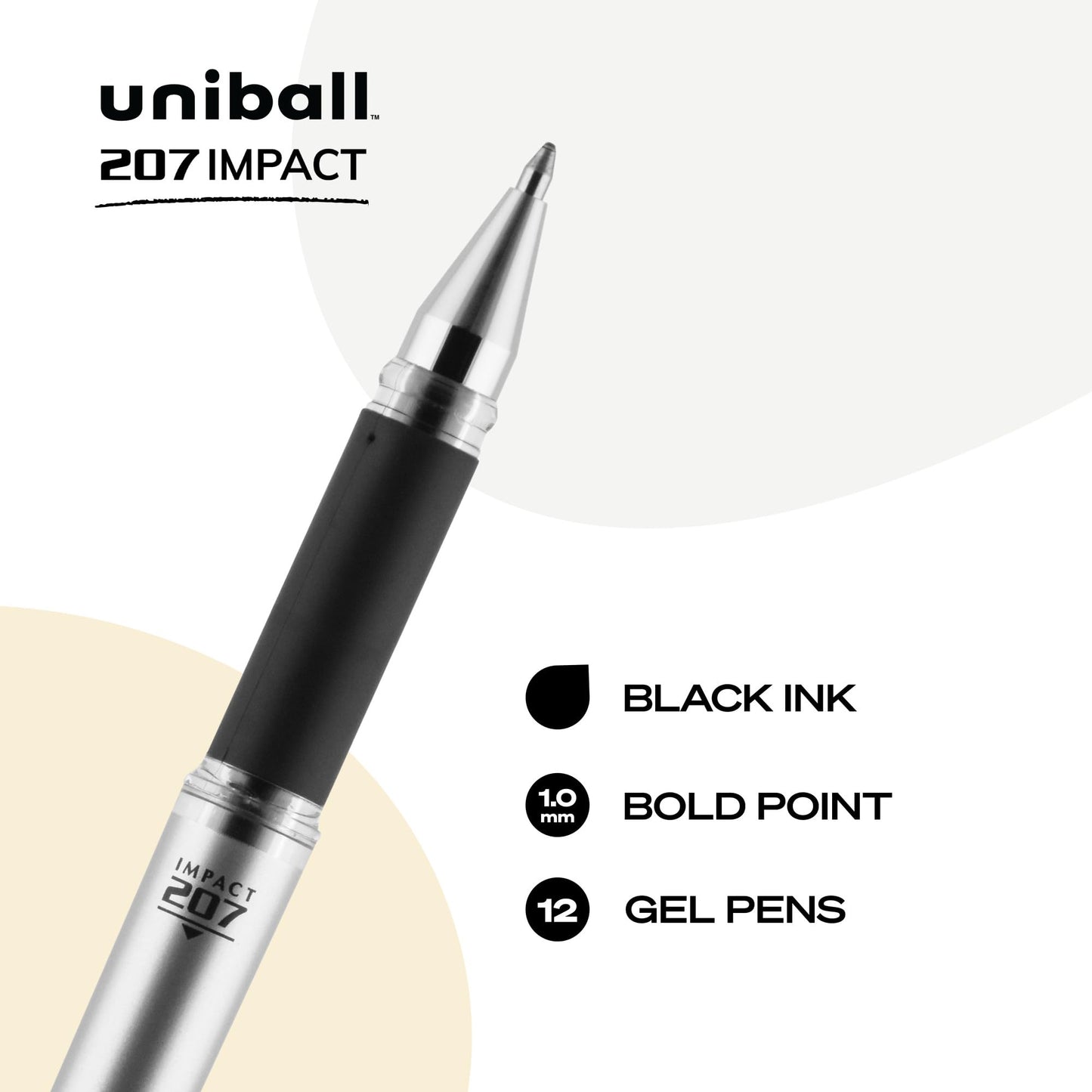 uniball™ 207 Impact Gel Pens, Bold Point (1.0mm), Black, 12 Pack