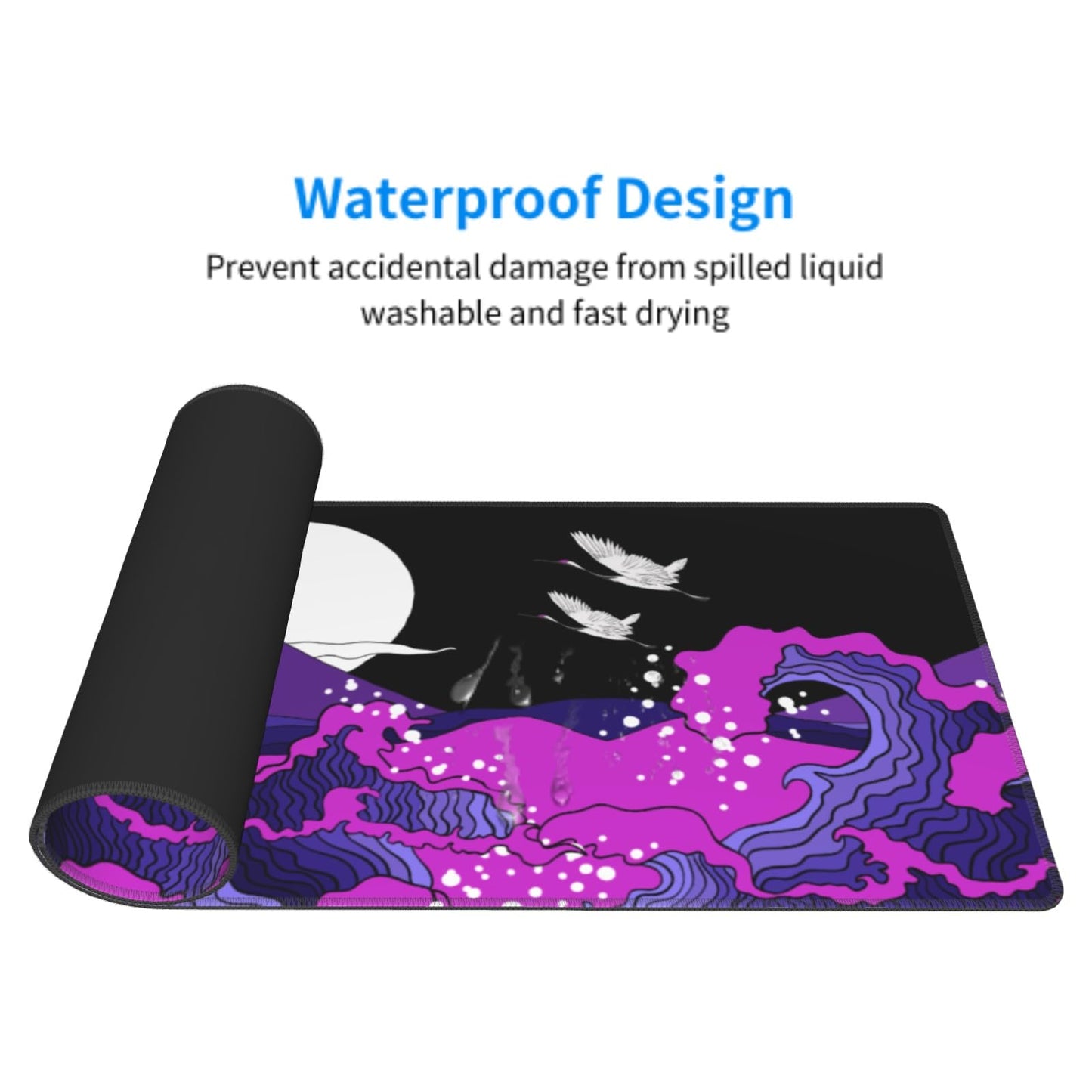 Japanese Balck Blue Purple Wave Gaming Mouse Pad 31.5 X 11.8 Inch XL Cool Style Art Design Print