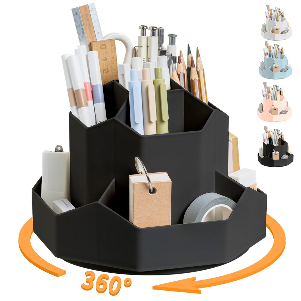Cayxenful Pencil Pen Holder for Desk,9 Slots 360 Degree Rotating Desk Organizers,Desktop Storage