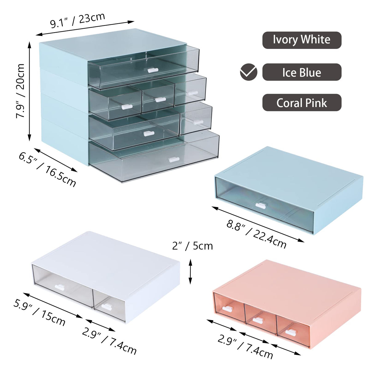 OSteed Stackable Storage Drawers, Office Desk Organizer with 7 Flat Drawers
