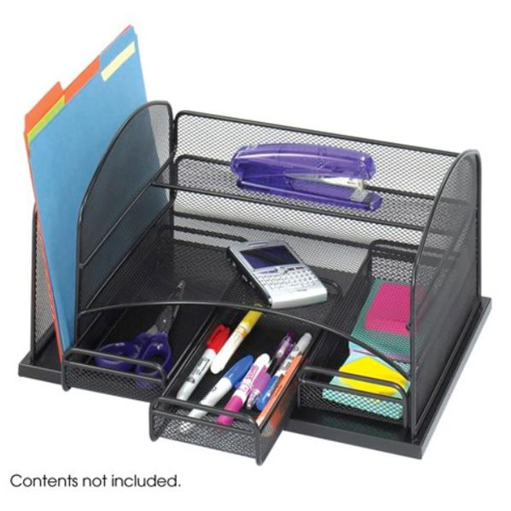 Safco Products 3252BL Onyx Mesh Desktop Organizer with 3 Drawers, Black 16" x 11.4" x 8"