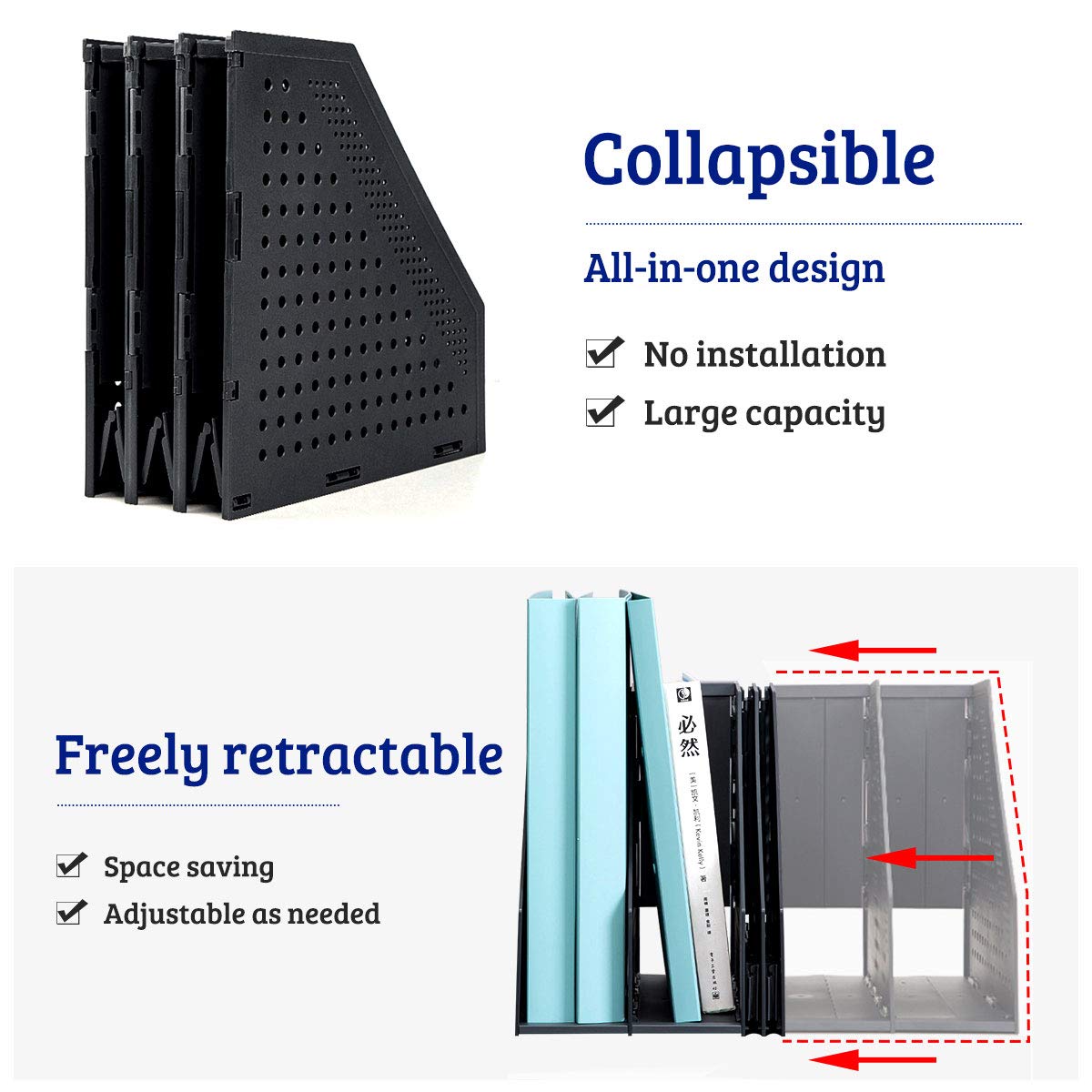 SAYEEC Collapsible Magazine Holder Plastic Desktop 4 Compartment File Rack Magazine Organizer
