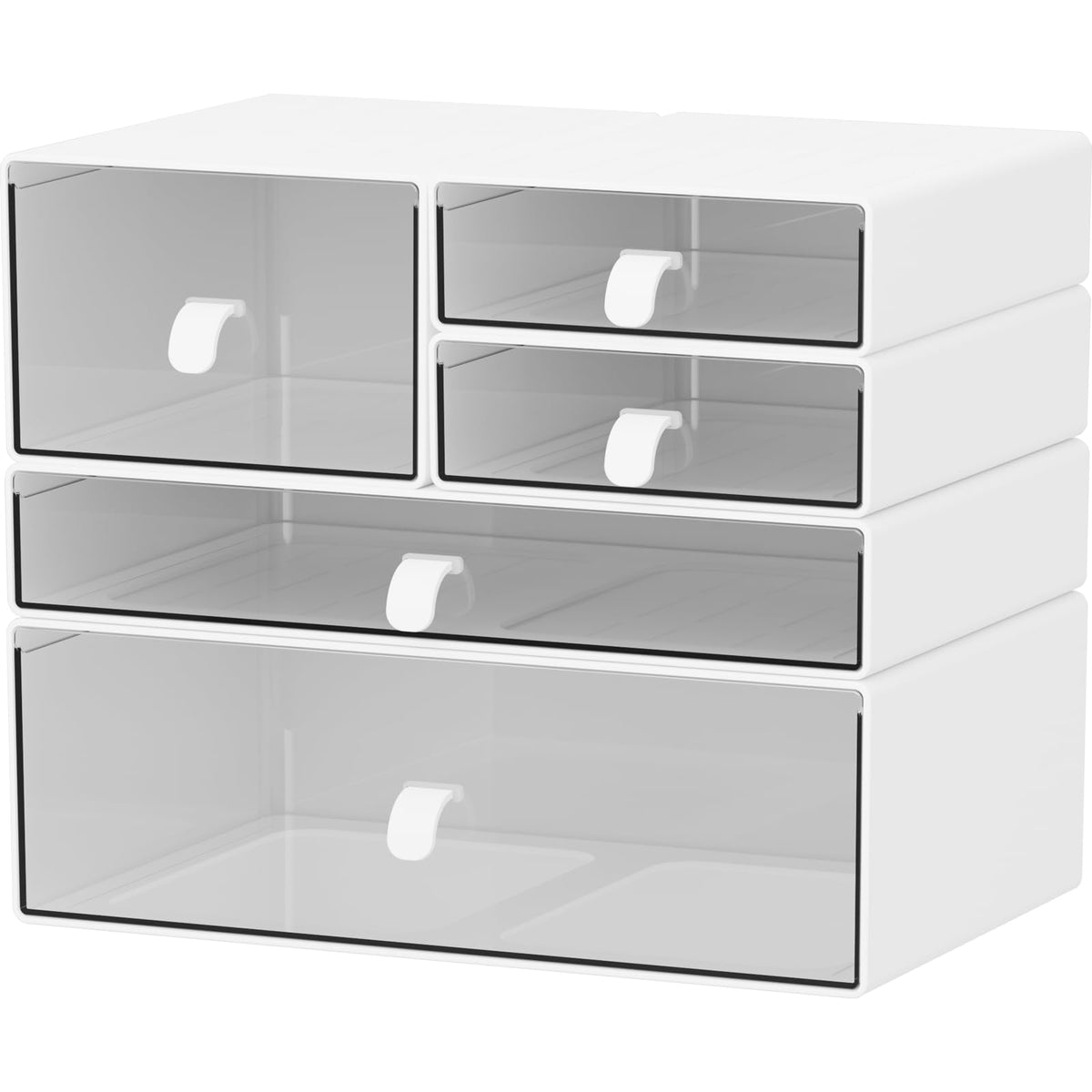 Yashong White & Clear 5-Drawer Stackable Desk Organizer Storage Set