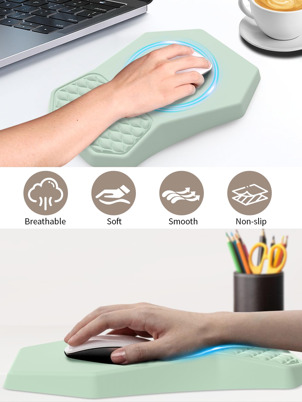 3-in-1 Ergonomic Keyboard Stand with Wrist Rest & Mouse Pad Set,Light Green