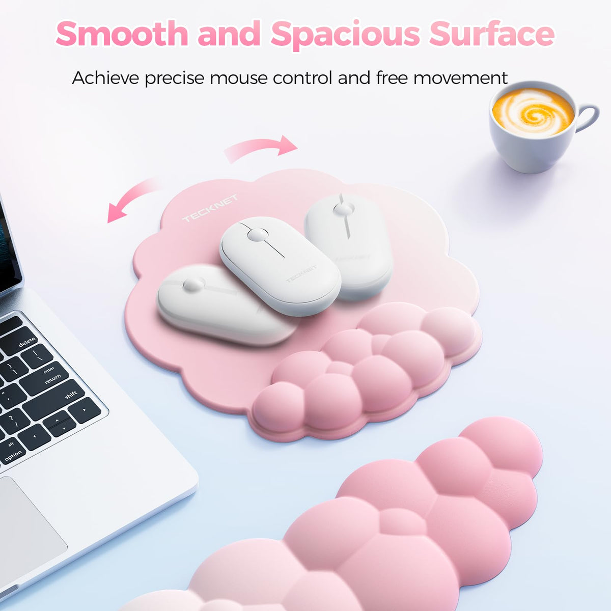 TECKNET Cloud Wrist Rest & Ergonomic Mouse Pad, Cloud Keyboard Wrist Rest with Non-Slip Base, PU