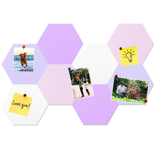 HULAVO 8 Pcs Hexagon Felt Cork Bulletin Board Tiles, Self Adhesive DIY Bulletin Board Pin Board for