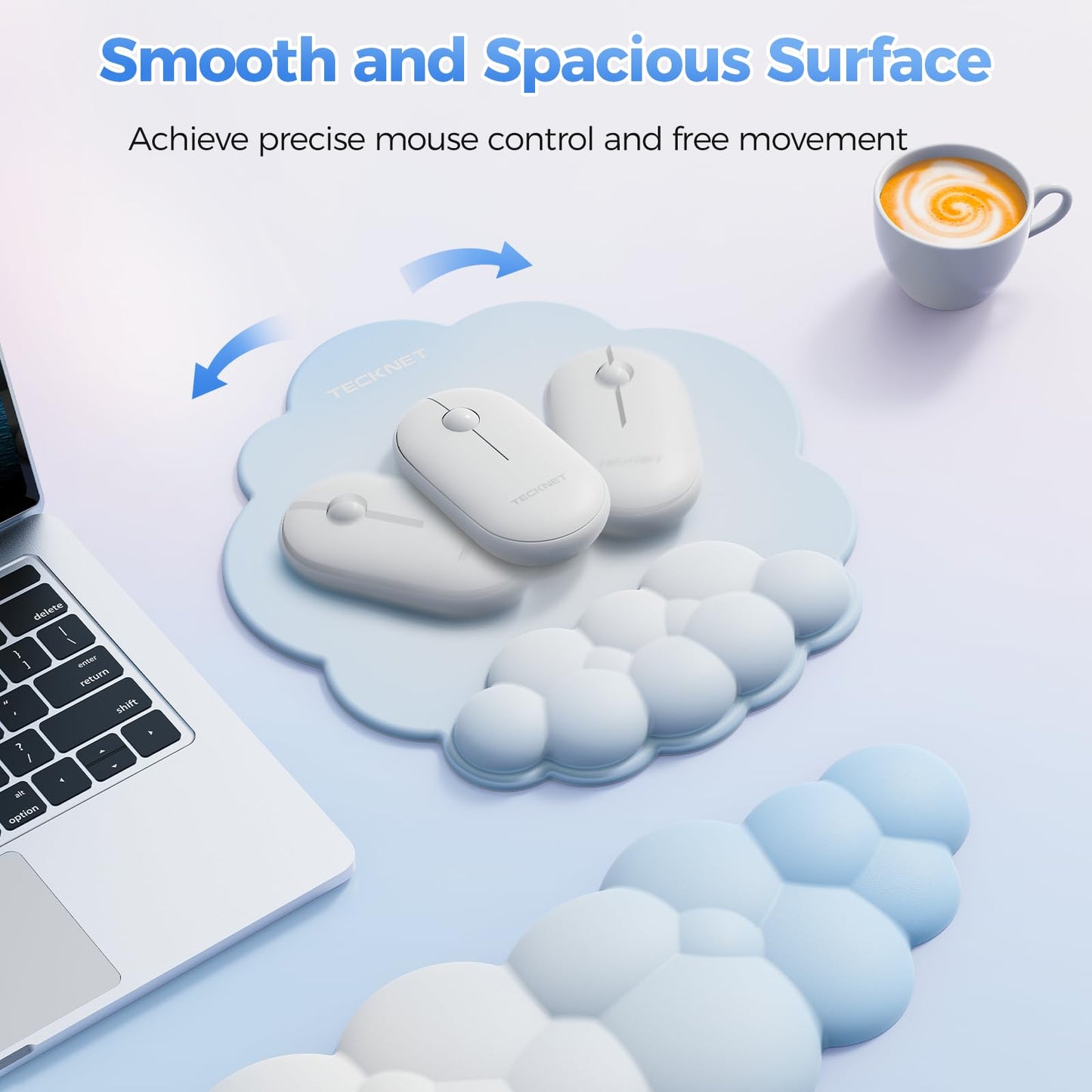 TECKNET Cloud Mouse Pad with Wrist Rest, Ergonomic Cloud Wrist Rest with Non-Slip Base, PU Leather
