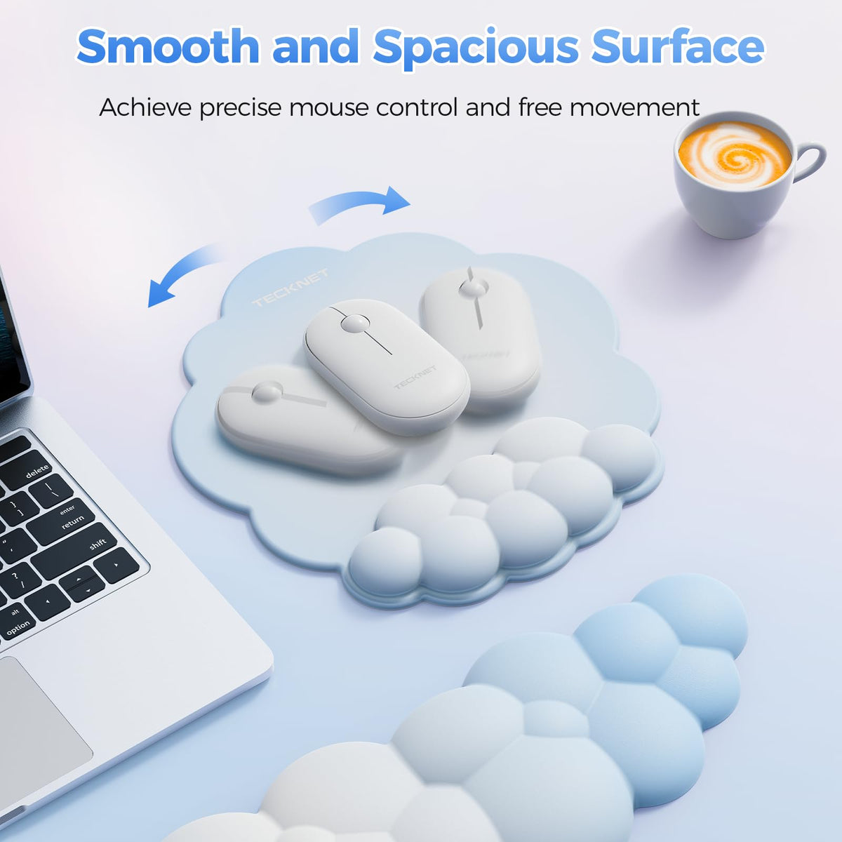 TECKNET Cloud Mouse Pad with Wrist Rest, Ergonomic Cloud Wrist Rest with Non-Slip Base, PU Leather