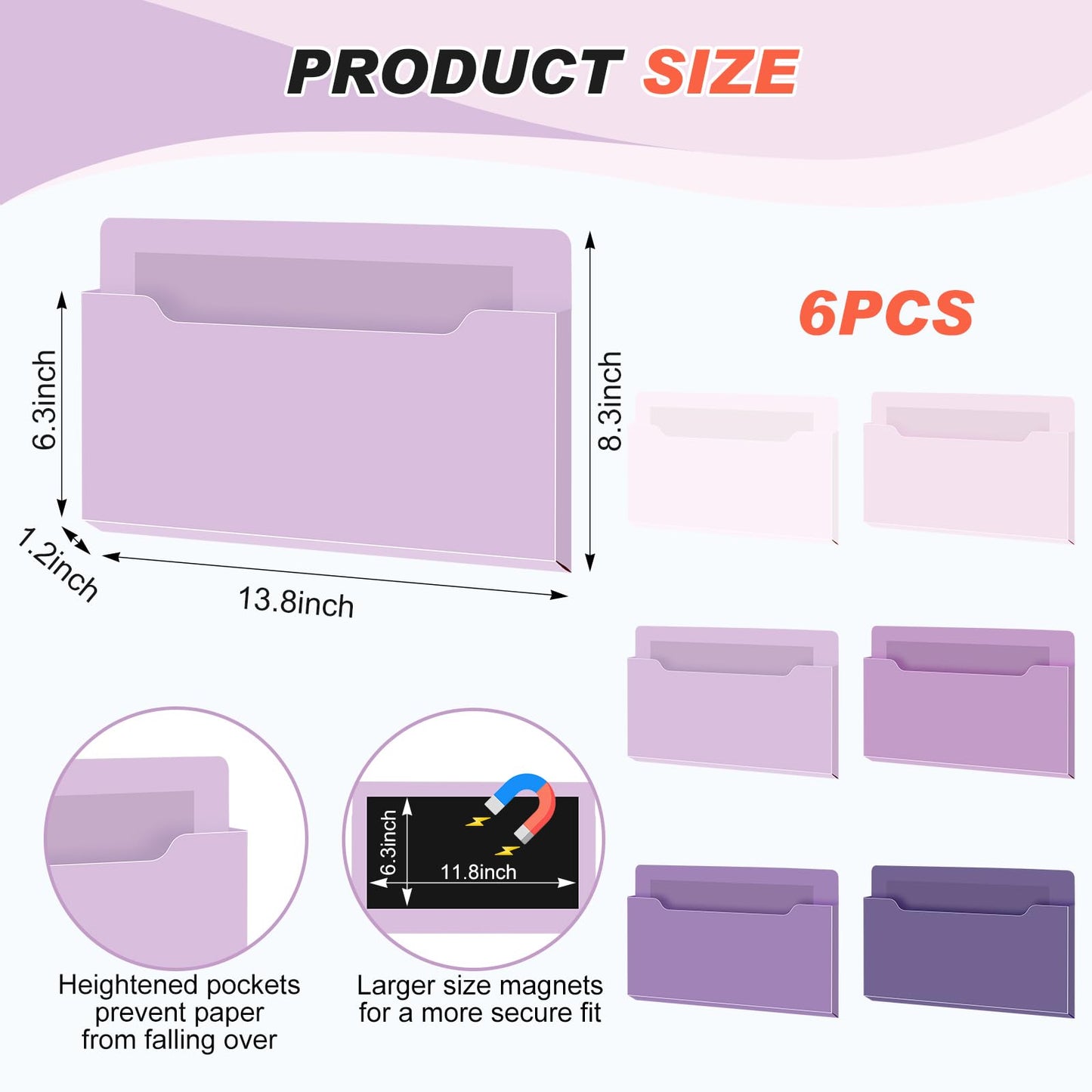 Fuutreo Magnetic Wall File Holder,6pcs,Violet Color,Horizontal-large