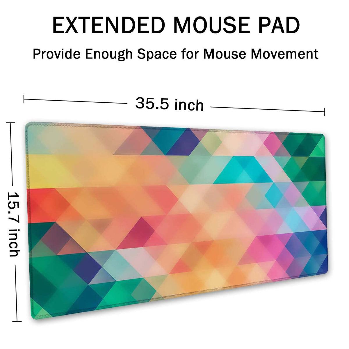 SSOIU Colorful Triangles Print Extended Gaming Mouse Pad (35.5x15.7 in), Large Non-Slip Rubber Base