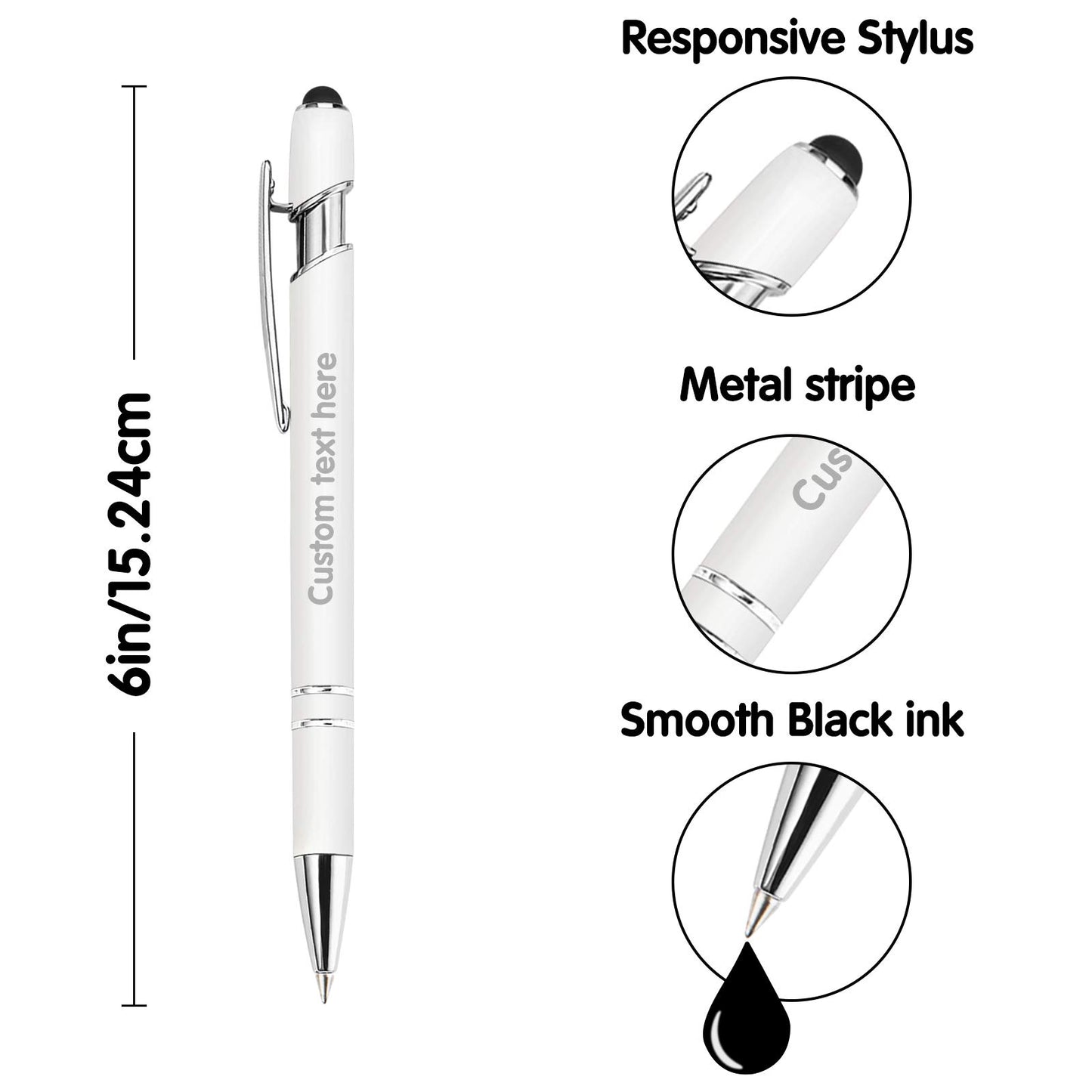 20 Pcs Personalized Pens in Bulk with Stylus Tip - Custom Print with Name 0.5 mm Soft Touch Medium