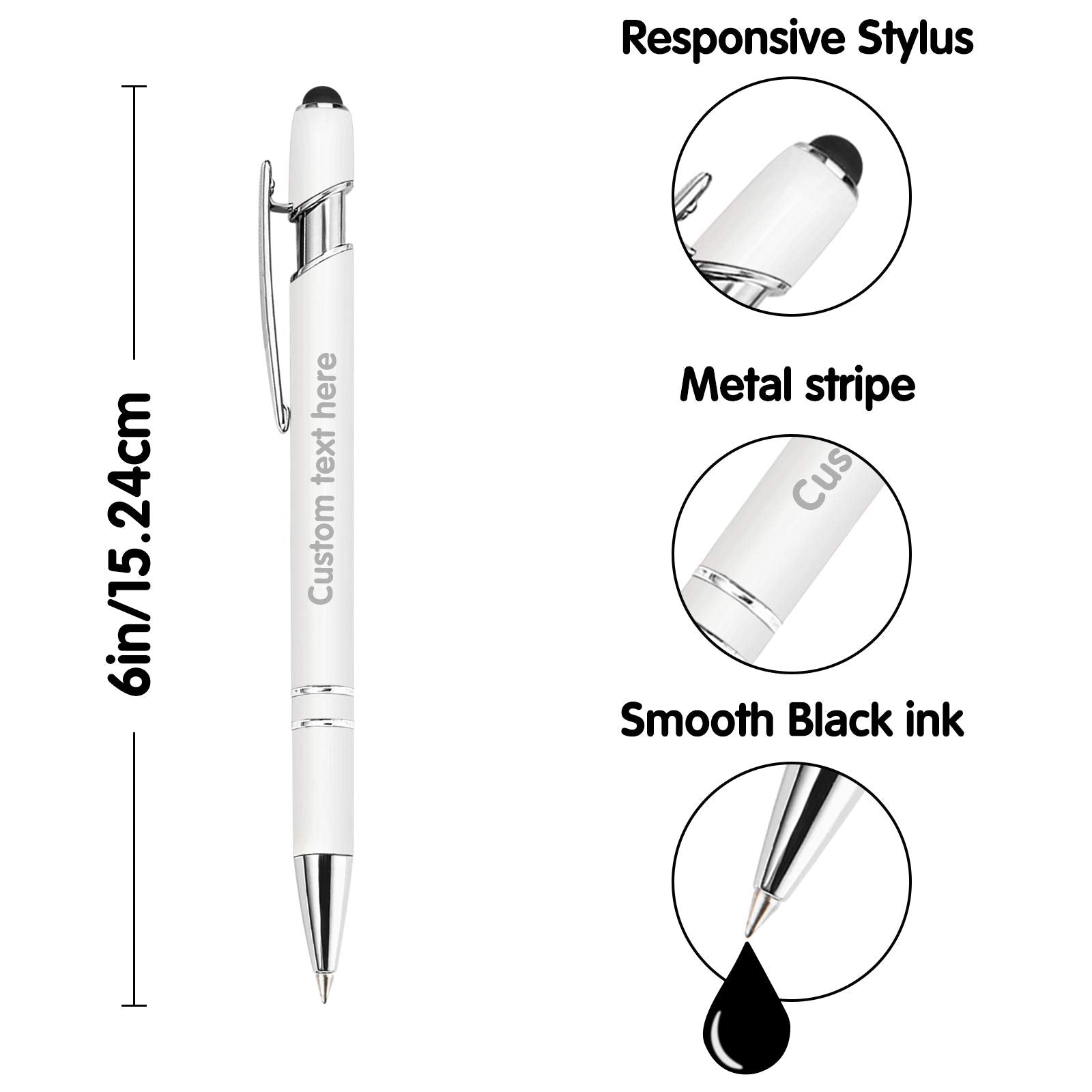 20 Pcs Personalized Pens in Bulk with Stylus Tip - Custom Rose Gold Pens with Name 0.5 mm Soft