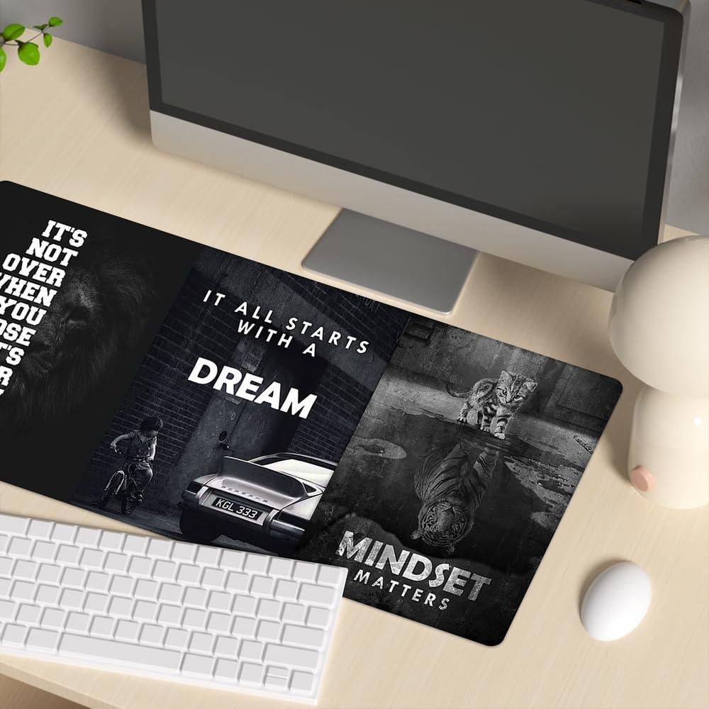 Reateforin Black and White Keyboard Mat Mindset Matters Inspirational Mousepad Motivational Office