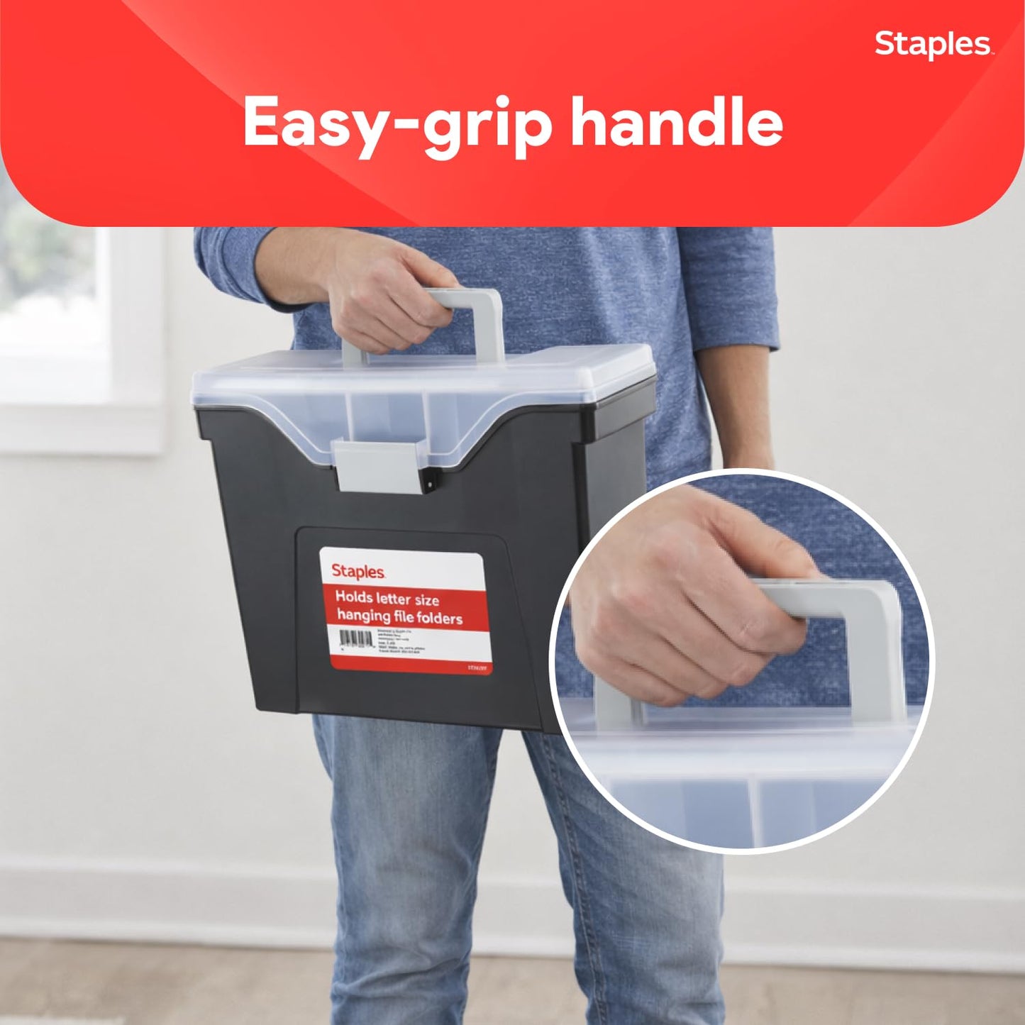 Staples Portable File Box Storage Organizer, Letter Size, Black