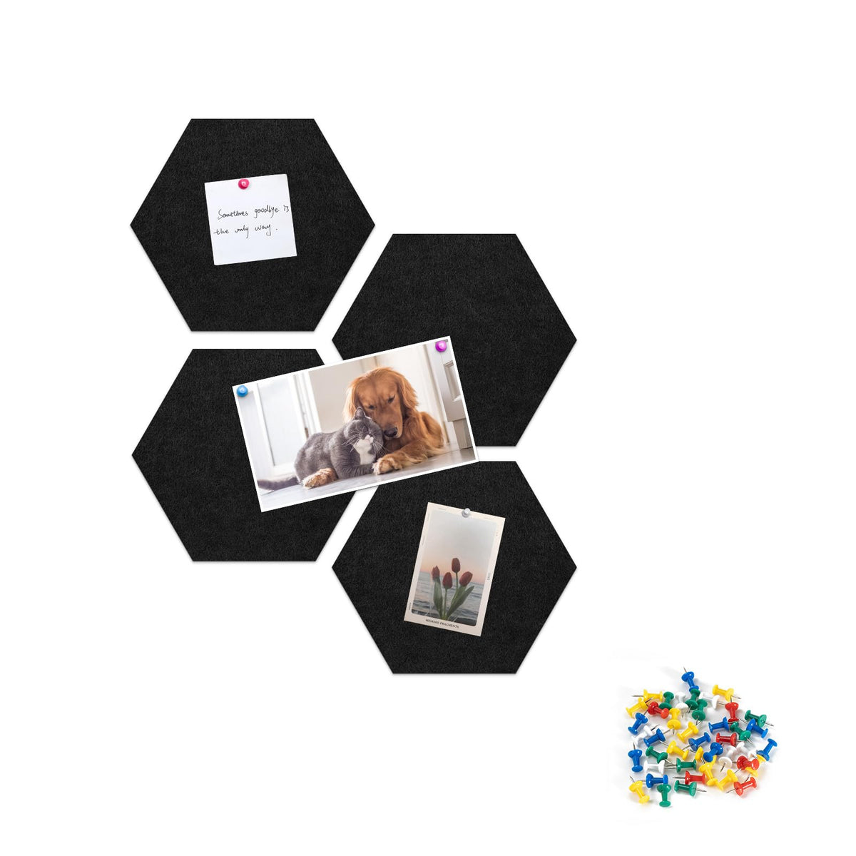 Uoisaiko 4 Pack Hexagon Felt Bulletin Board Tiles - 12" Large Thick Pin Board for Walls with 30