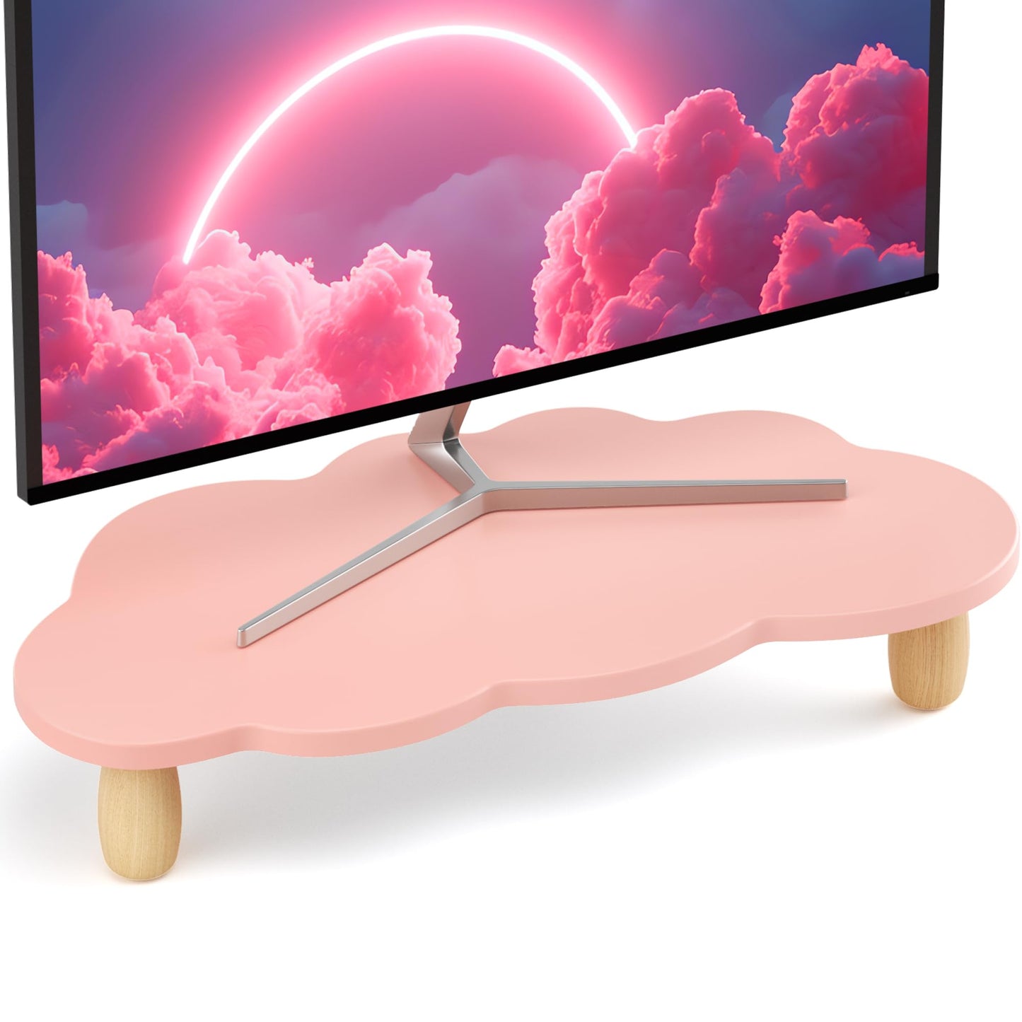 AFOOYO Monitor Stand Riser,Cloud Shape Wood Computer Monitor Stand, 16.5IN Monitor Stand Riser