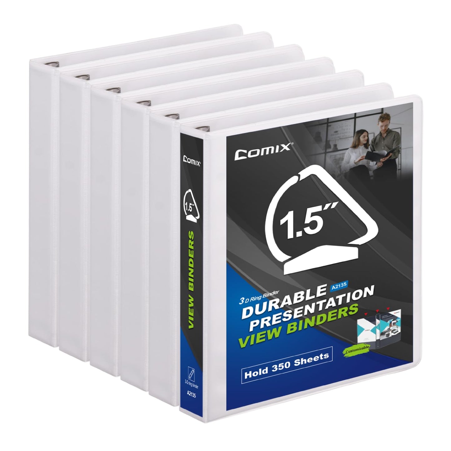 COMIX Sturdy 1.5 Inch D-Ring 3 Ring Binder with Clear View Cover