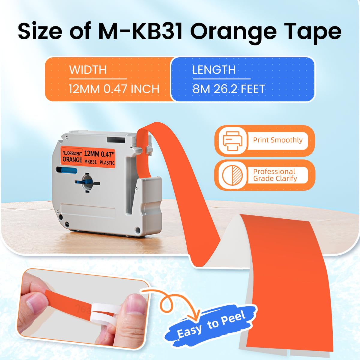 Replacement for Brother M Tape 12mm 0.47'' Fluorescent Orange M-KB31