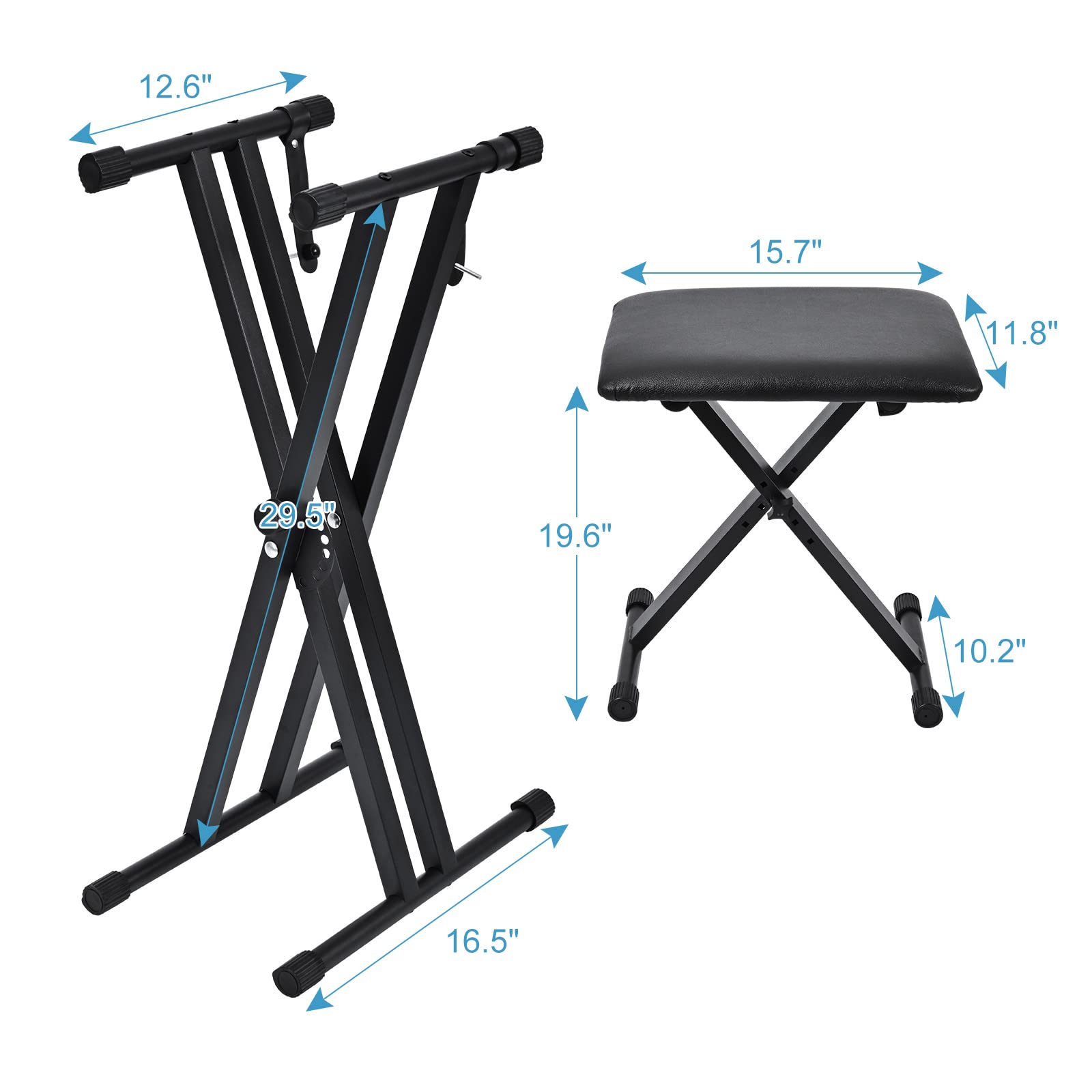 Tipatyard Keyboard Stand & Bench Set, Upgrade Heavy Duty Double-X Keyboard Stand, Adjustable &