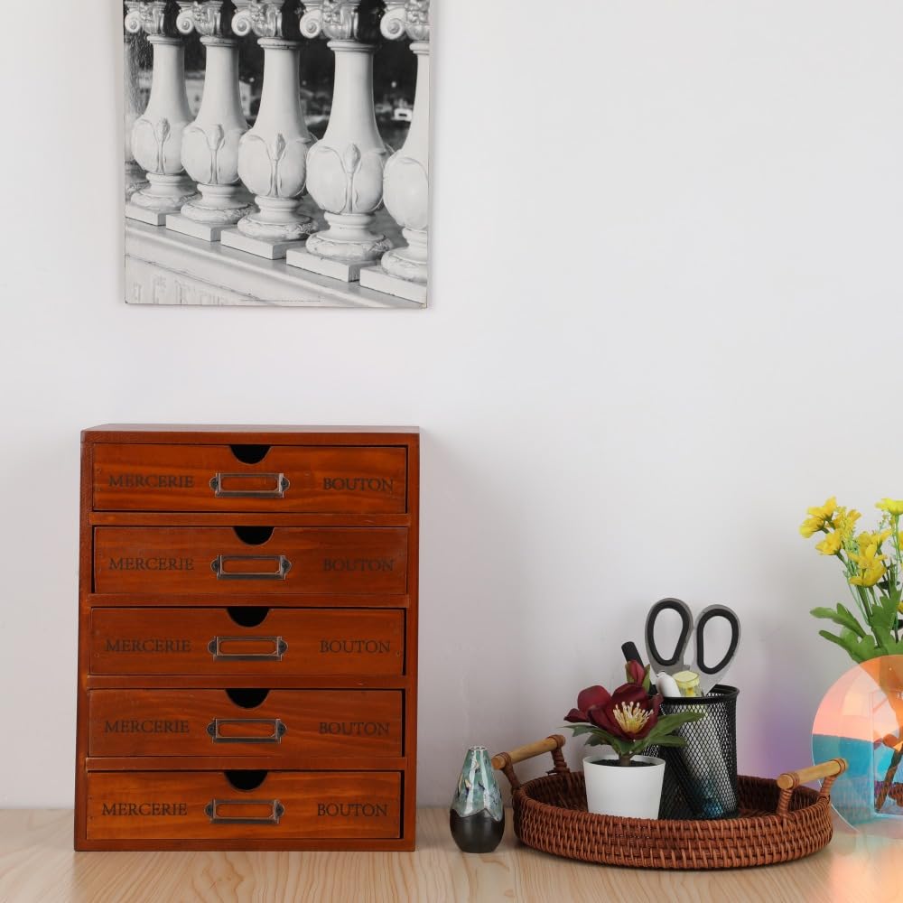 BoxSkivra Small Wooden Drawers Wooden Box with Drawer, Brown 5 Wood Drawer