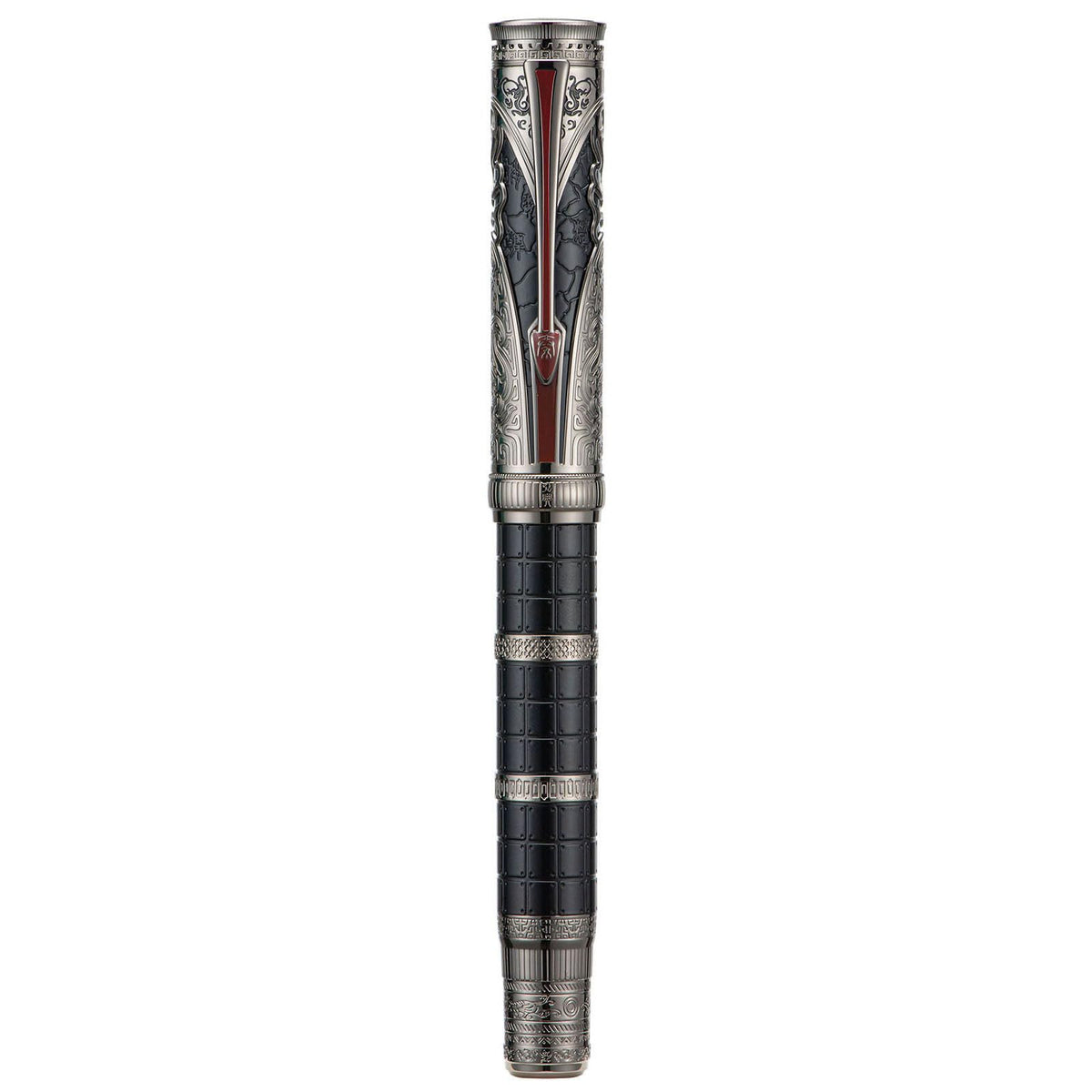 Hongdian D5X Fountain Pen Black Fine Nib, Qin Dynasty Retro Chinese Totem Engraving with Converter