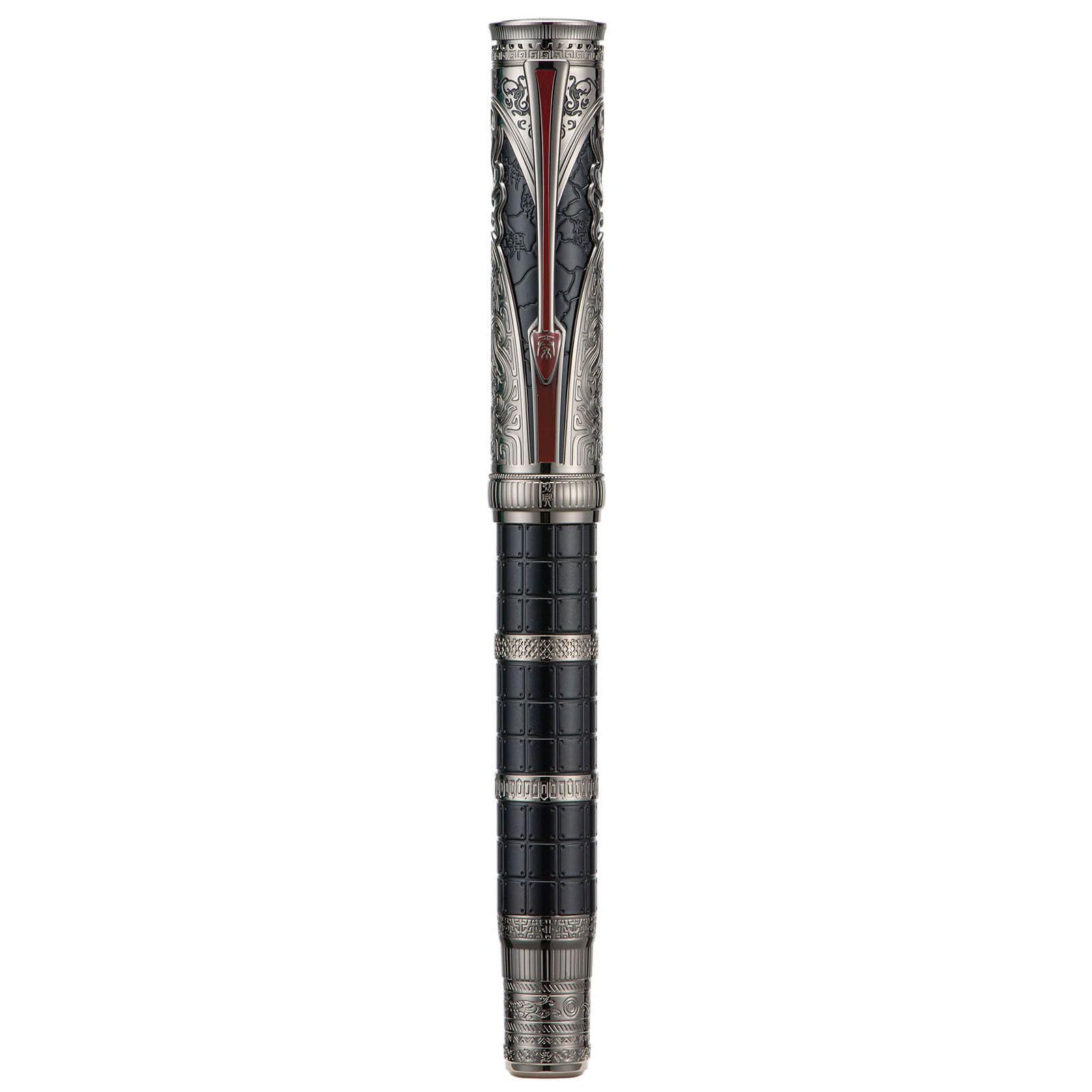 Hongdian D5X Fountain Pen Black Fine Nib, Qin Dynasty Retro Chinese Totem Engraving with Converter