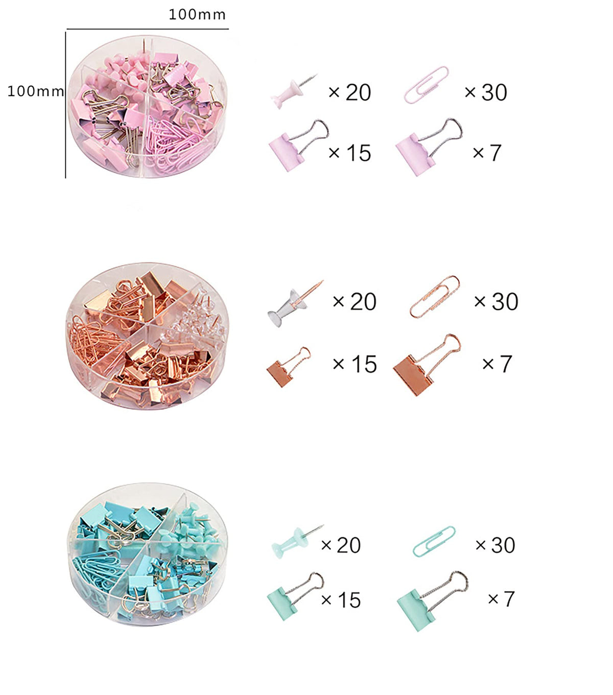 72 Pcs Rose Gold Small Binder Clips, Paper Clips and Thumbtack for Office Work School and Home