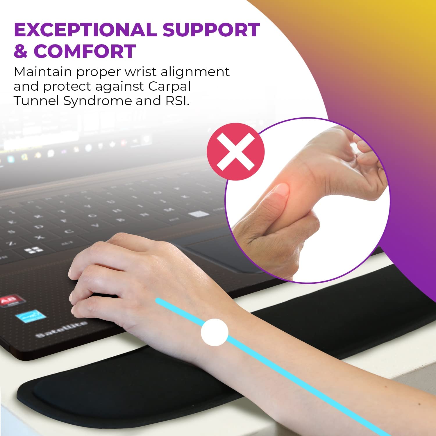 4pc Premium Wrist Rests for Keyboard and Mouse Pad Set - Memory Foam Cushion, Black - Ergonomic