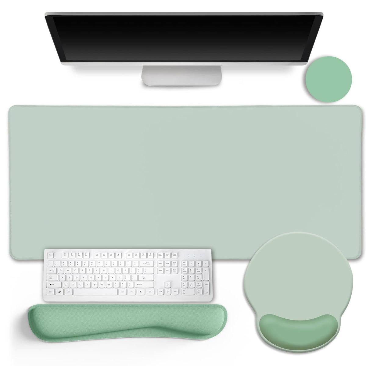 LIMKRIAN Sage Green Mouse Pad Set, XXL Desk Matt for Desktop Decor
