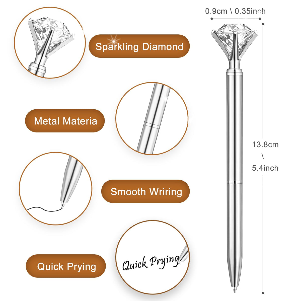 EVNEED 50pcs Big Diamond Pens,Bridal Shower Pen with Black Ink Cute Ballpoint Pen Beautiful Wedding