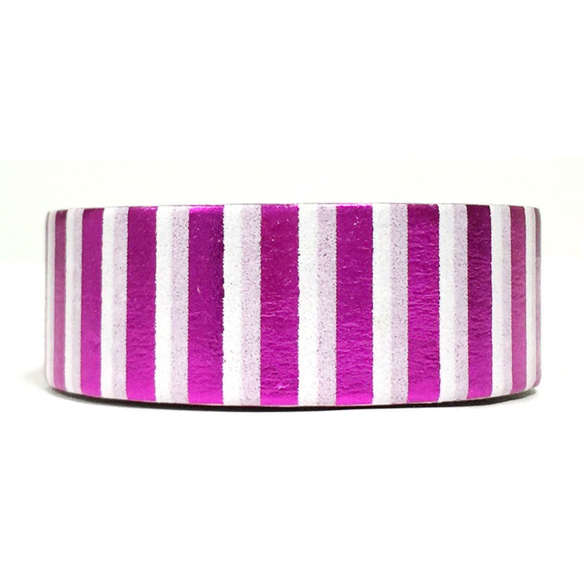 Wrapables Colorful Washi Masking Tape, Metallic Short Stripe Fuchsia