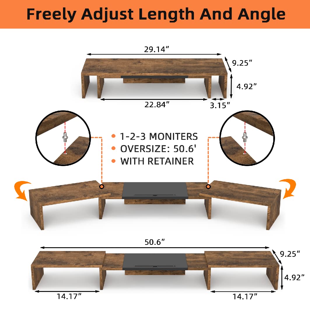 WESTREE Triple Dual Monitor Stand Riser, Extra Long Monitor Stand for 1~2~3 Monitors, Monitor Stand