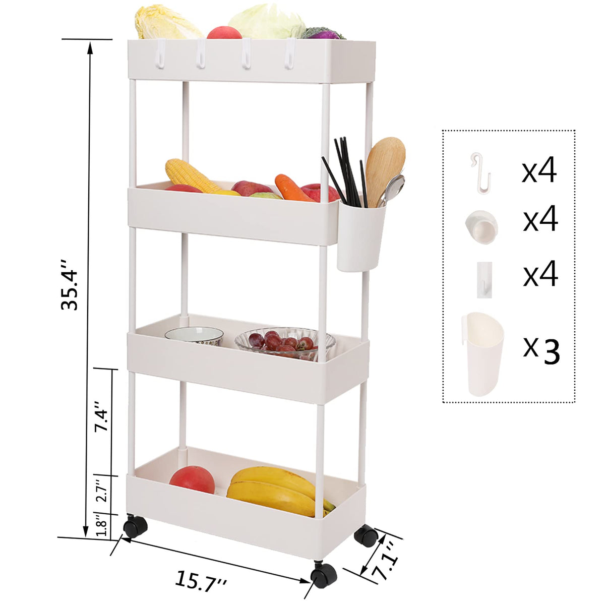 AYVANBER 4 Tier Slim Rolling Utility Kitchen Cart Bathroom Organizer for Narrow Places Multipurpose