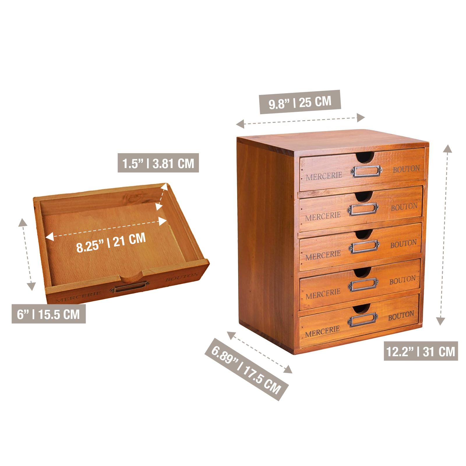 Vintage 5-Drawer Wooden Desk Organizer - Craft Storage - Rustic Shelf Drawer - Home Bedazzling