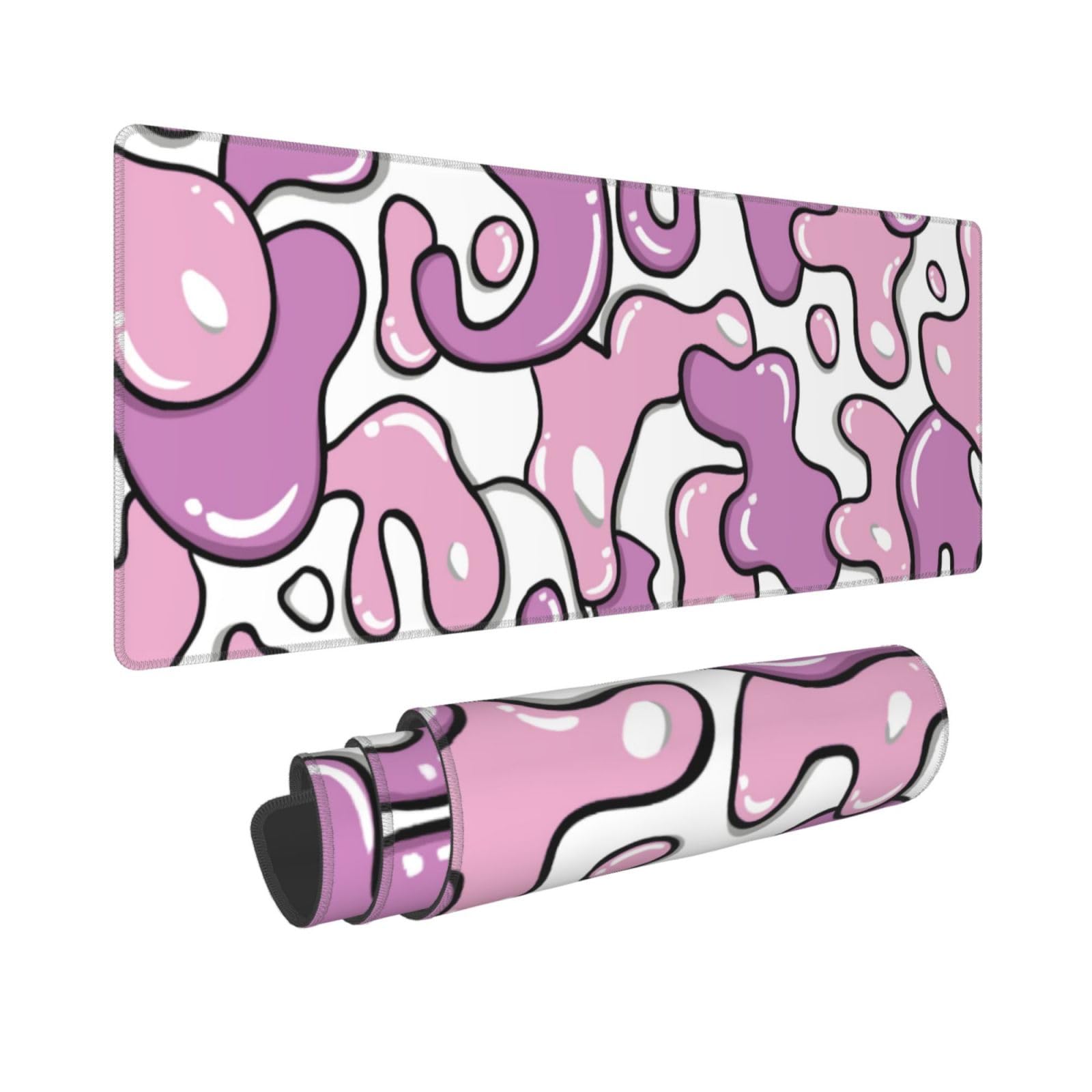 Pink White Gaming Mouse Pad Geometric Japanese Extended Mouse Pad 35.4X15.7in Full Desk Mousepad