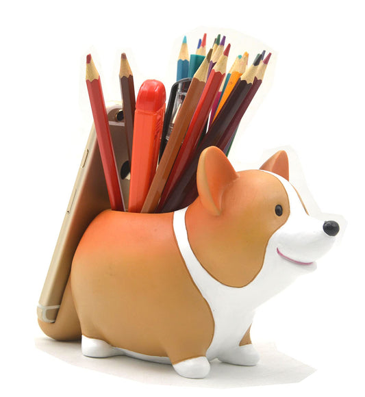 Cute Desk Accessories Corgi Pen Pencil Holder with Phone Stand Home Office School Desk Decor Corgi