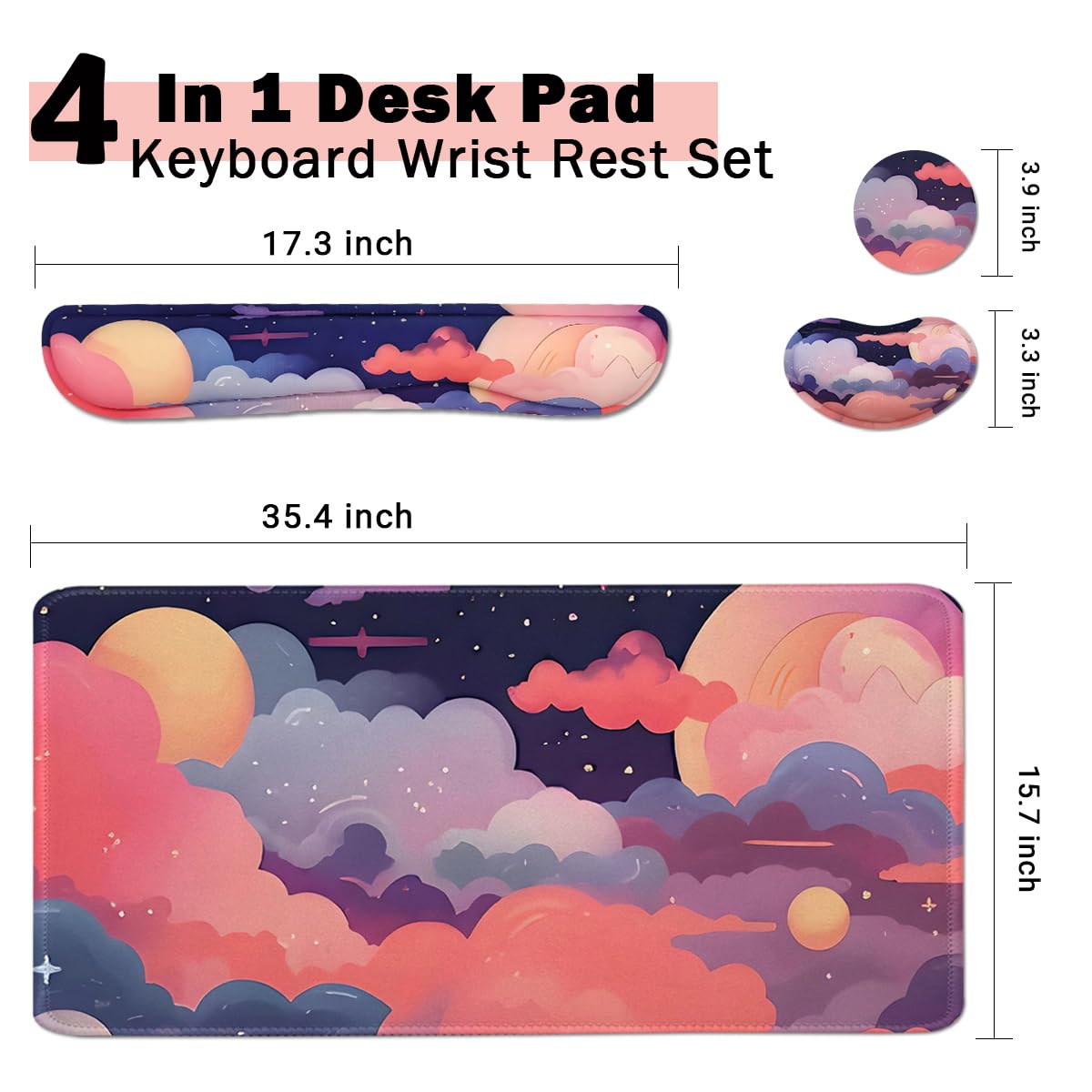 Large Mouse Pad Set, Cute Extended Mouse Pad+Keyboard Wrist Rest Support Desk Pad Memory Foam