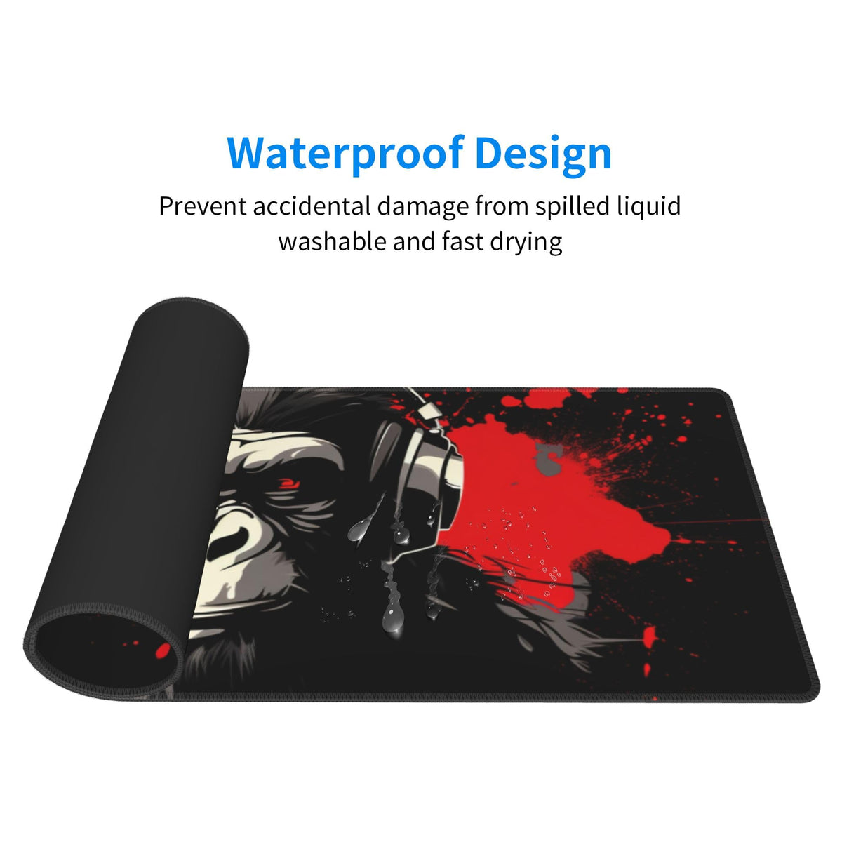 Stylish Gorilla with Headphones Against Themed Mouse Pad 31.5 x 12 Inch, Anti-Slip Rubber Base