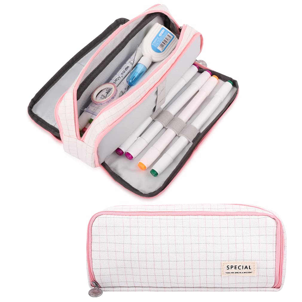 iSuperb Large Pencil Case Big Capacity Pencil Pouch 3 Compartments Pen Bag Canvas Marker Pen Bag