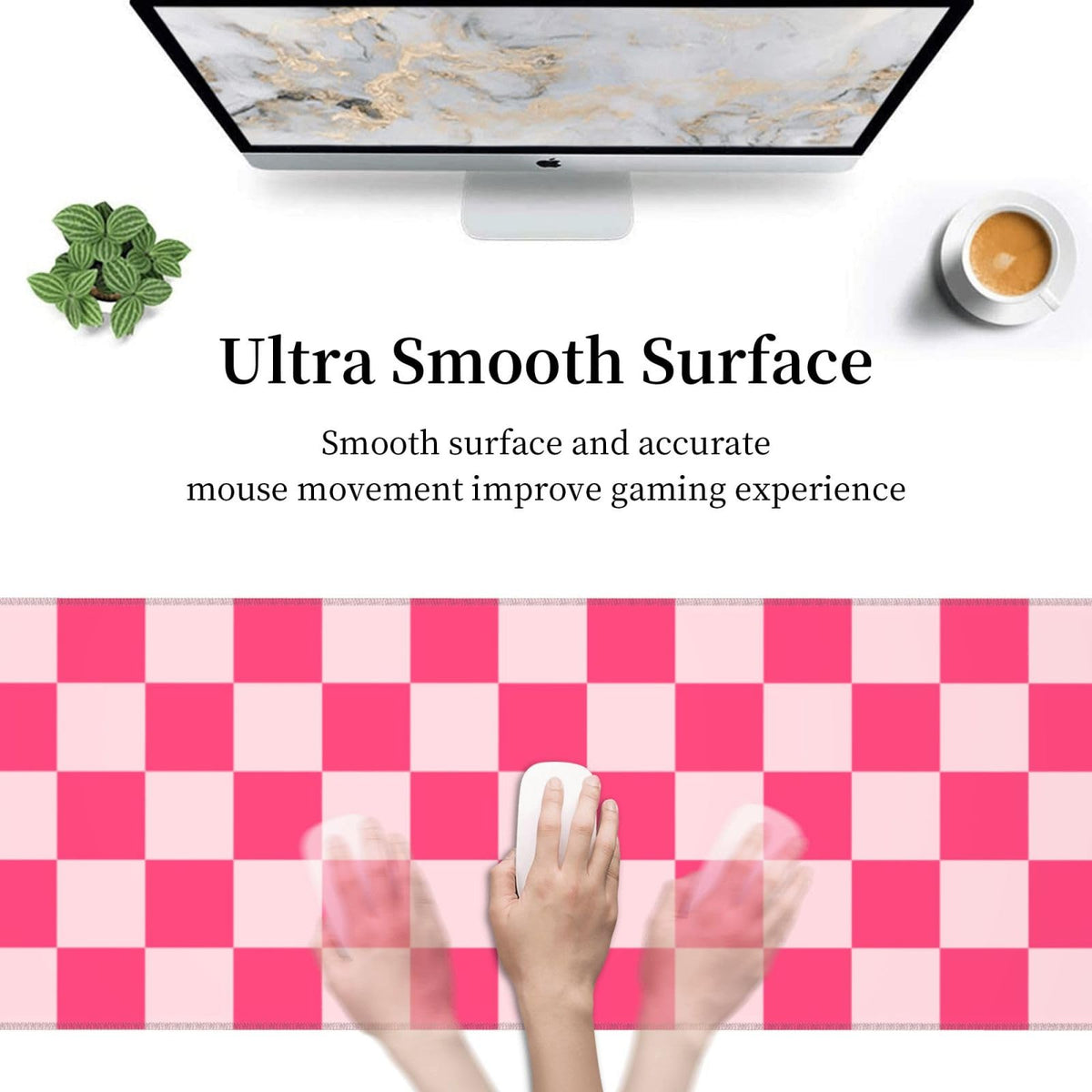Giinly Pink Checkered Cute Gaming Mouse Pad, XXL Large Desk Keyboard Mat