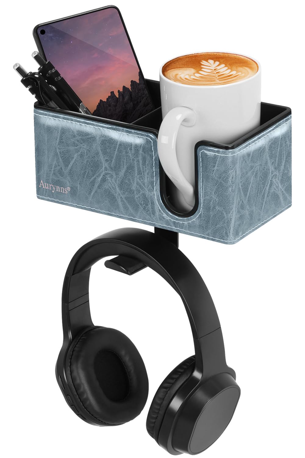 Under Desk Cup Holder Clamp on Cup Holder PU Leather Clip on Desk Organizer